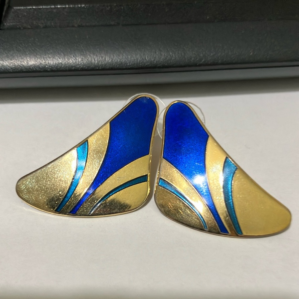 Elegant Laurel Burch Blue and Gold Women's Post Earrings